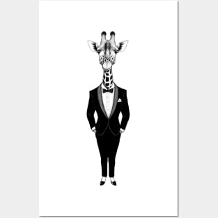 Elegant Giraffe Wearing A Tuxedo Posters and Art